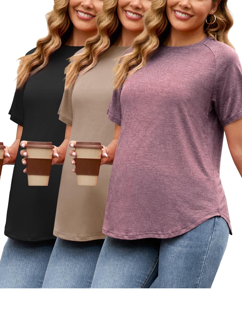 3- BHome Maternity Short Sleeve Crew Neck Tops